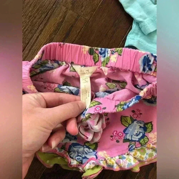 Bundle x3: Matilda Jane Girls 4 Blue Top, Green Flare Pants, Pink Floral Shorts - Picture 5 of 11